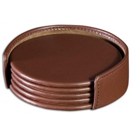Dacasso Chocolate Brown Leatherette 4 Coaster Set with Holder A3418